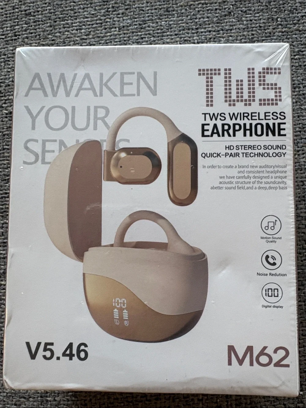 M62 TWS Wireless Earphone - Gold/Beige
